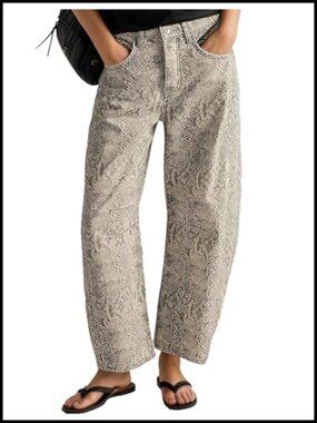 Womens Barrel Jeans Baggy Mid-Low Rise Y2k Leopard Print Ankle Denim Pants
